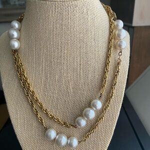 Vtg Long Pearl Link Necklace